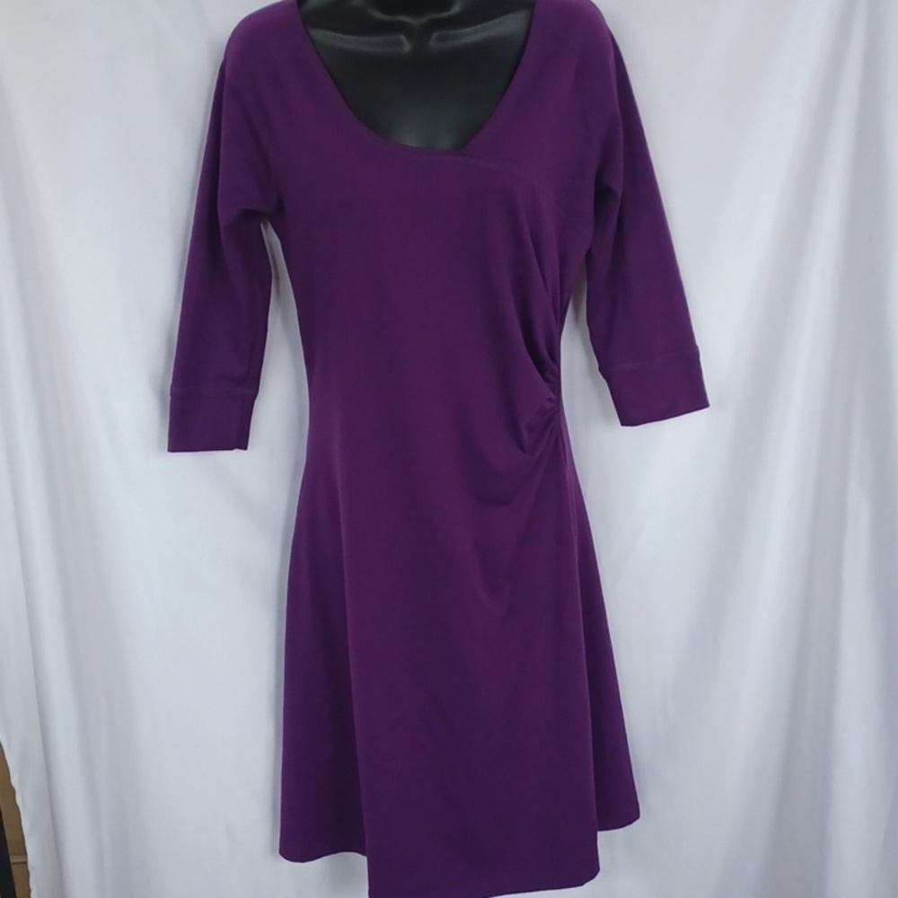 Mountain Hardwear Ruched Side Jersey Knit Dress Purple Faux Wrap Size M Women’s